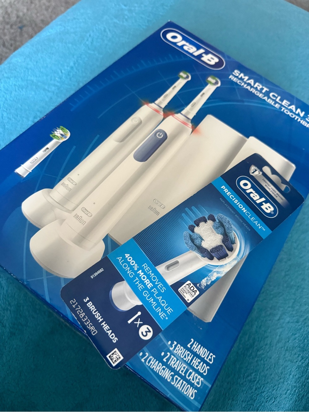 oral b smart clean 360 NIB rechargeable electric toothbrushes 2 pack plus heads